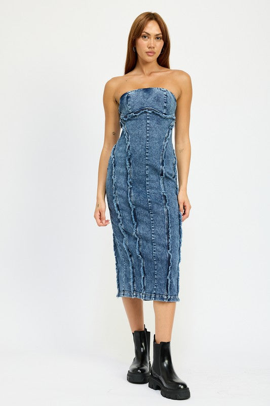 “TABBY” TUBE FRAYED SEAM MIDI DRESS