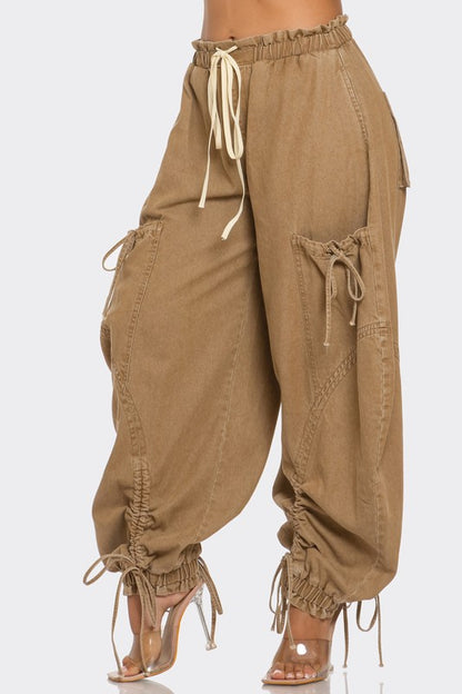 “CHICHI” Drawstring Denim Cargo Pants