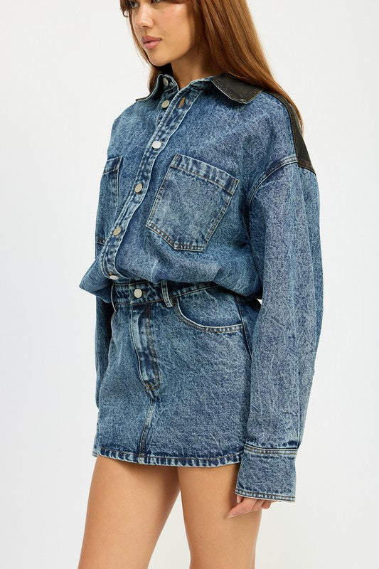 “ALEX” BUTTON UP DENIM MINI DRESS