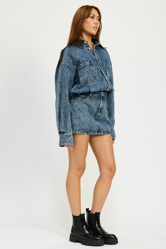 “ALEX” BUTTON UP DENIM MINI DRESS