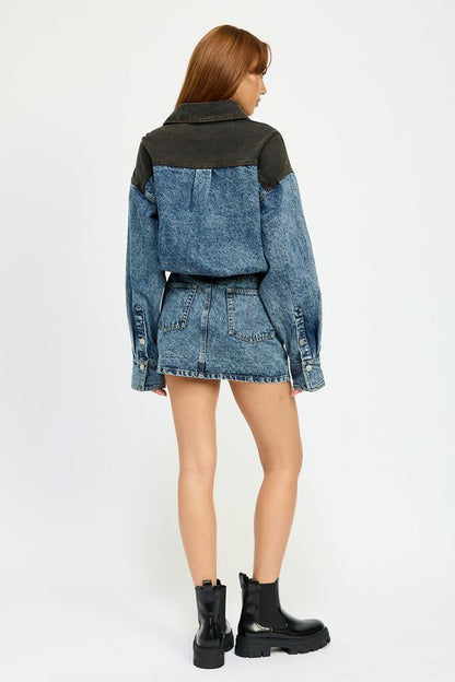 “ALEX” BUTTON UP DENIM MINI DRESS