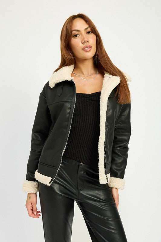 “ABBY” SHEARLING MOTO JACKET