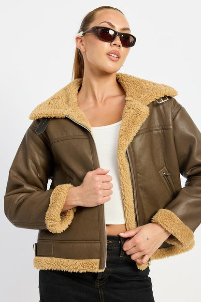 “ABBY” SHEARLING MOTO JACKET