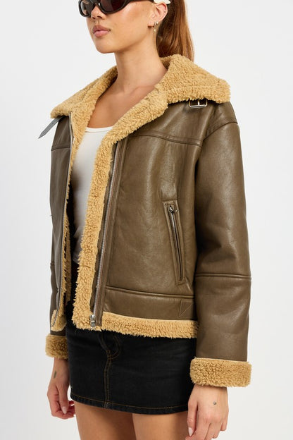 “ABBY” SHEARLING MOTO JACKET