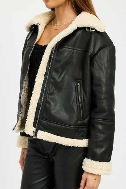 “ABBY” SHEARLING MOTO JACKET