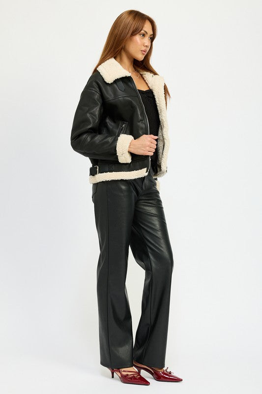 “ABBY” SHEARLING MOTO JACKET