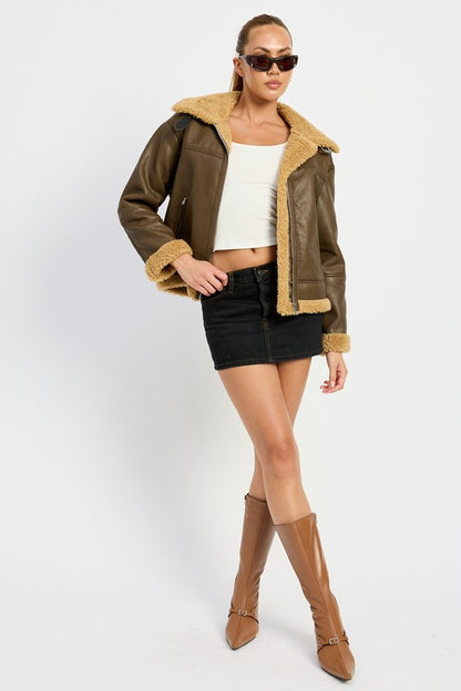 “ABBY” SHEARLING MOTO JACKET