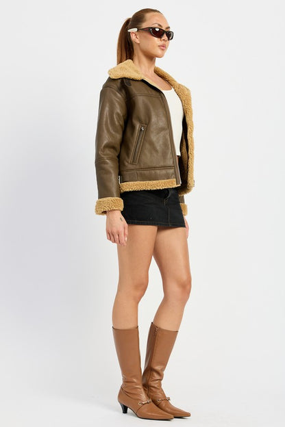 “ABBY” SHEARLING MOTO JACKET