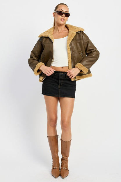 “ABBY” SHEARLING MOTO JACKET