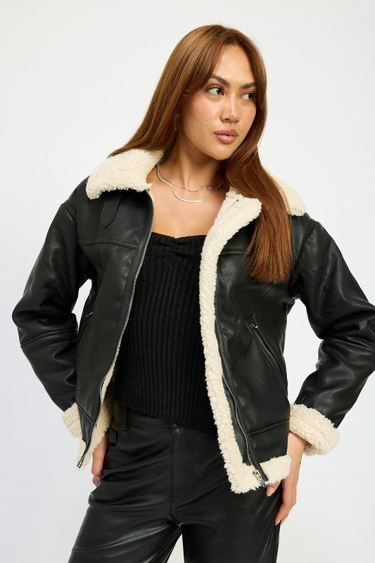 “ABBY” SHEARLING MOTO JACKET