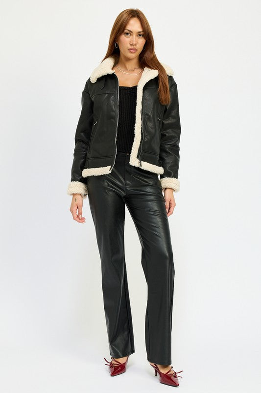 “ABBY” SHEARLING MOTO JACKET