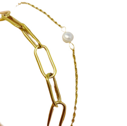 Chain And Pearl Duo Bracelet