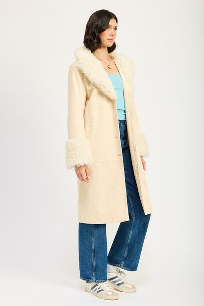 “CHRISSY” FAUX FUR CORDUROY MID TRENCH COAT