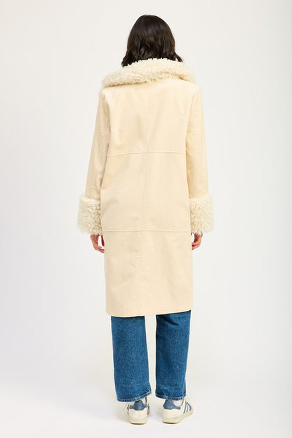 “CHRISSY” FAUX FUR CORDUROY MID TRENCH COAT