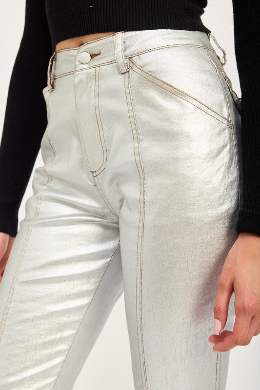 “SHAYLA” METALLIC FLARED PANTS