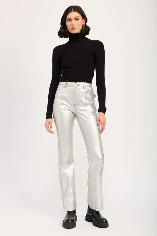 “SHAYLA” METALLIC FLARED PANTS