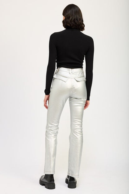 “SHAYLA” METALLIC FLARED PANTS