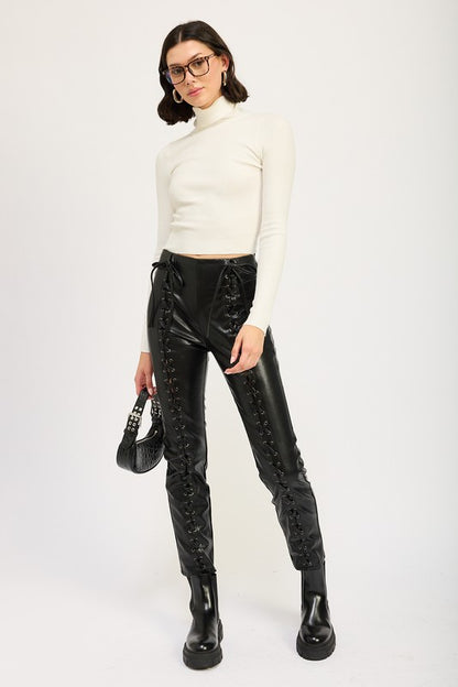 “ANDREA” LACE UP LEATHER TROUSERS