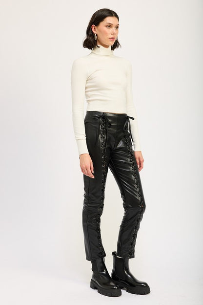 “ANDREA” LACE UP LEATHER TROUSERS