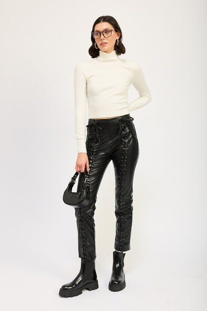 “ANDREA” LACE UP LEATHER TROUSERS