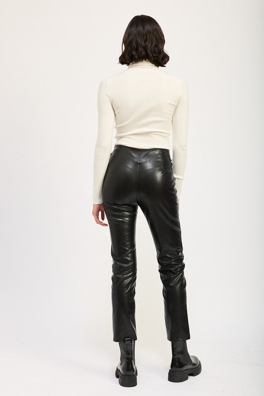 “ANDREA” LACE UP LEATHER TROUSERS