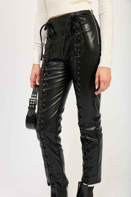 “ANDREA” LACE UP LEATHER TROUSERS