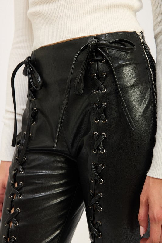 “ANDREA” LACE UP LEATHER TROUSERS