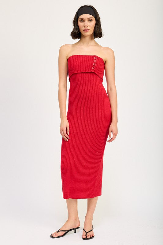 “PAIGE” FOLD OVER RIBBED TUBE DRESS