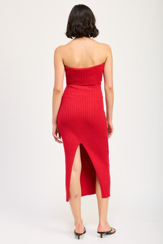 “PAIGE” FOLD OVER RIBBED TUBE DRESS