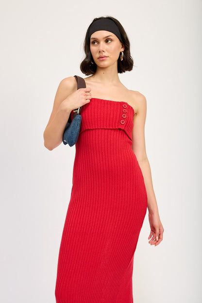 “PAIGE” FOLD OVER RIBBED TUBE DRESS