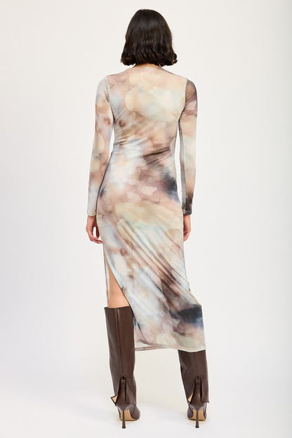 “SAGE” LONG SLEEVE MAXI DRESS WITH SLIT