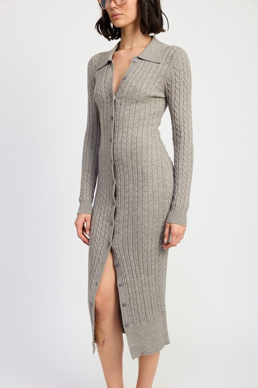 “LOUIS” BUTTONED LONG SLEEVE CABLE KNIT DRESS