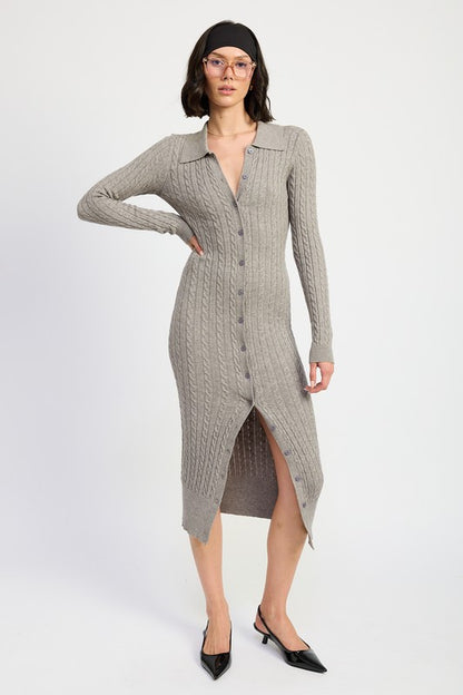 “LOUIS” BUTTONED LONG SLEEVE CABLE KNIT DRESS