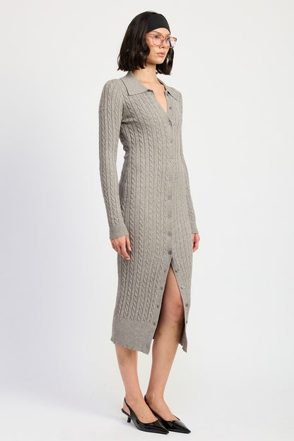 “LOUIS” BUTTONED LONG SLEEVE CABLE KNIT DRESS