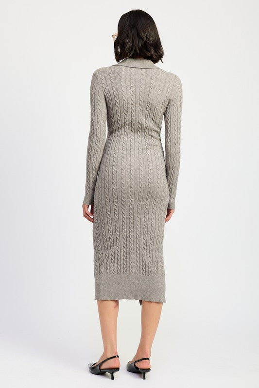 “LOUIS” BUTTONED LONG SLEEVE CABLE KNIT DRESS