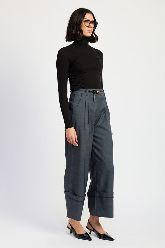 “MAX” FOLD OVER PLEATED PANTS