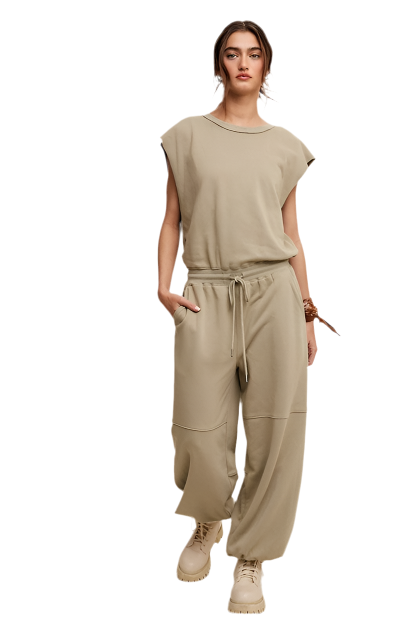 Athleisure French Terry Loose Jogger Jumpsuit