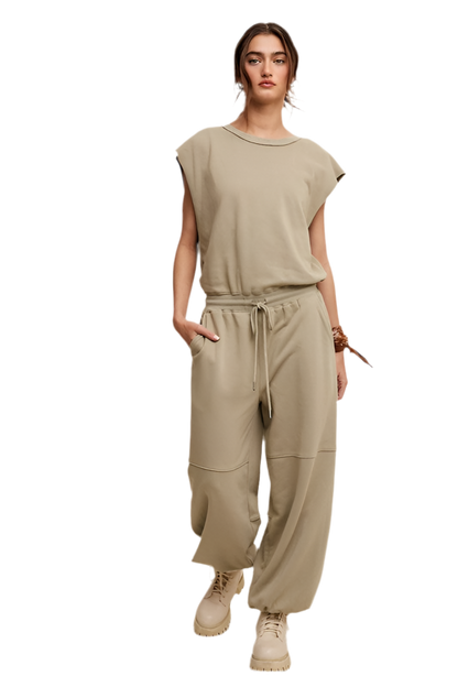 Athleisure French Terry Loose Jogger Jumpsuit