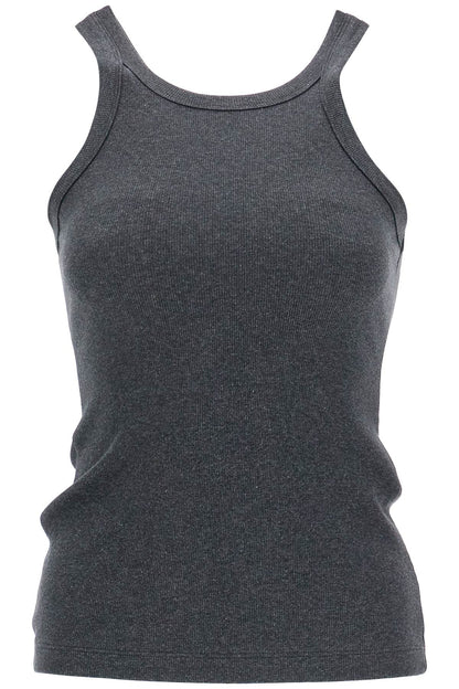 Toteme organic cotton ribbed tank top charcoal melange with wide straps