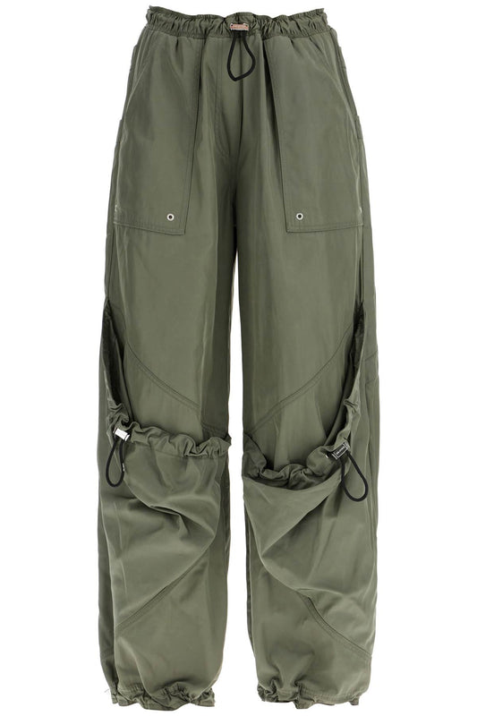 The Attico wide leg high-waisted pants with adjustable elastic in military green