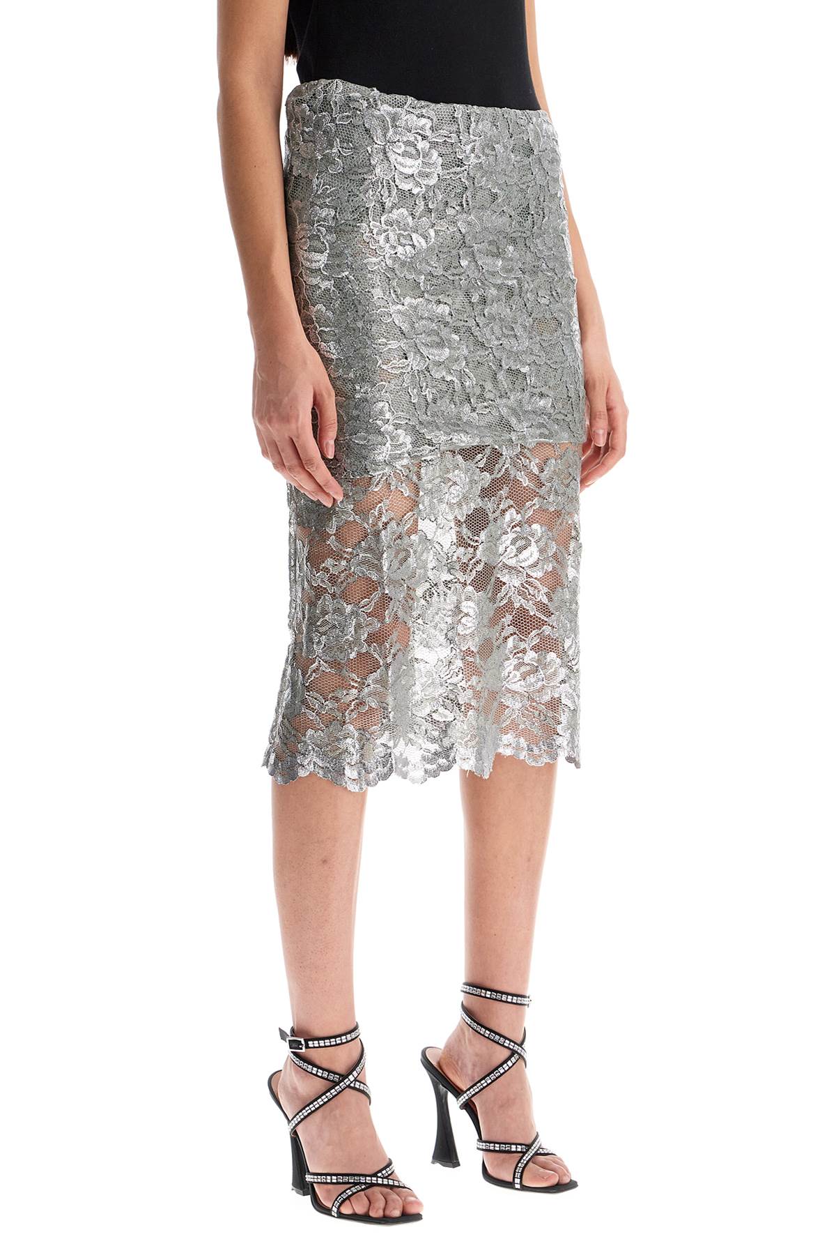 The Attico The Attico silver lace midi skirt