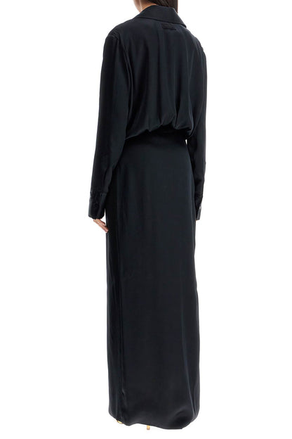 The Attico The Attico black long sleeve midi dress with side slit