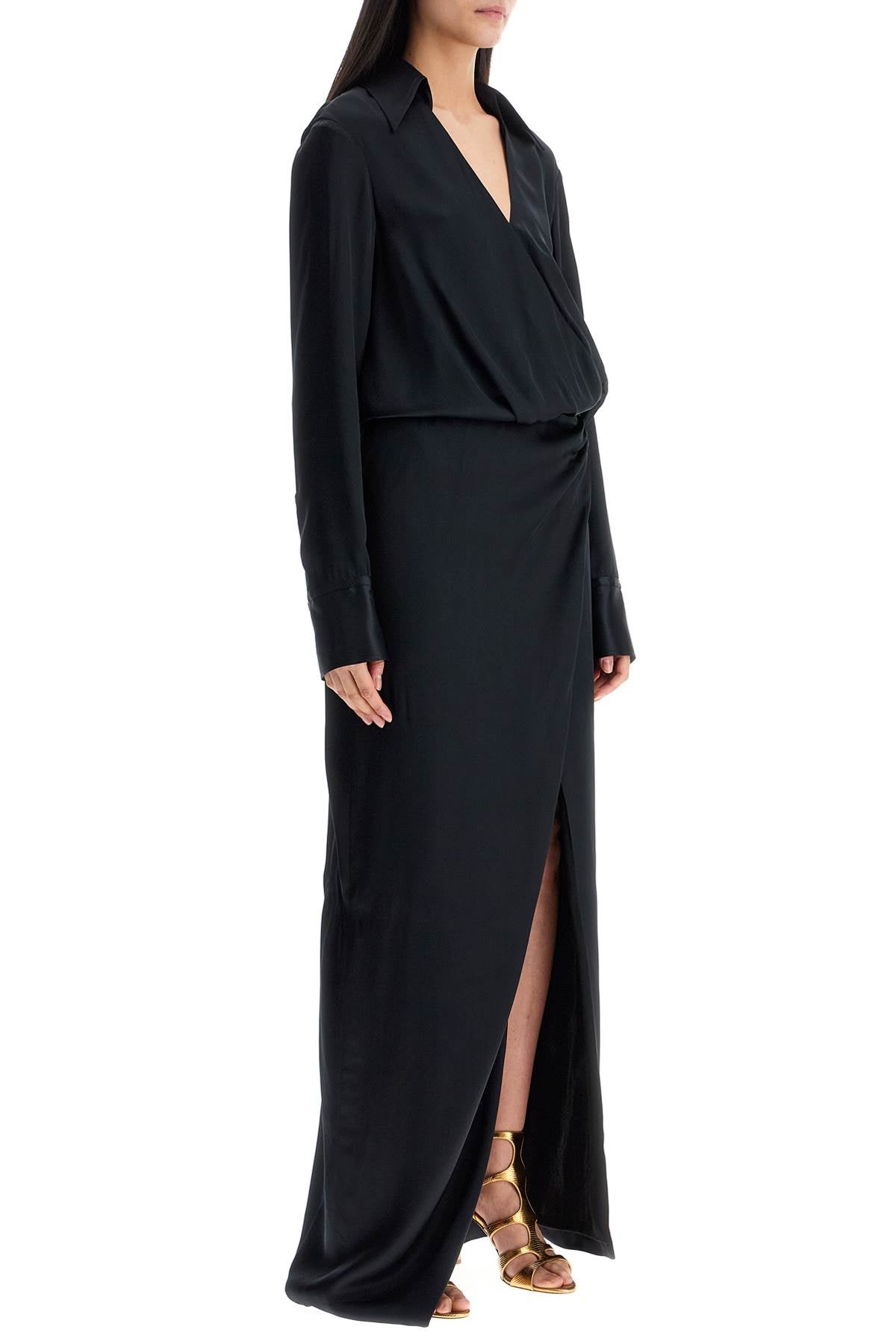 The Attico The Attico black long sleeve midi dress with side slit