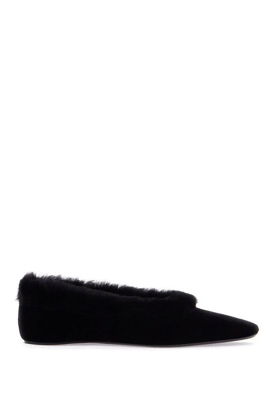 Toteme Toteme black velvet ballerinas with shearling trim