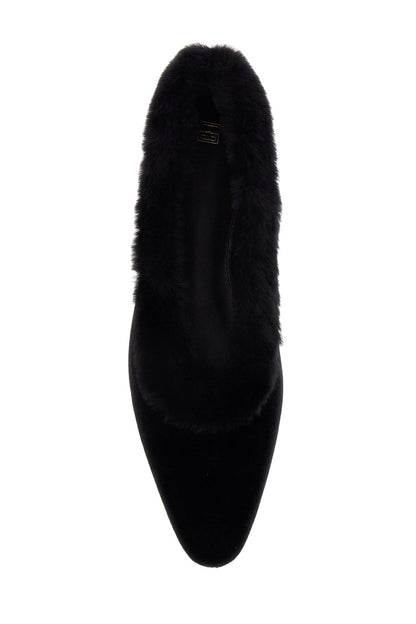 Toteme Toteme black velvet ballerinas with shearling trim