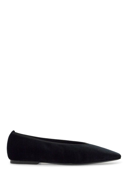 Toteme black velvet ballerinas made from recycled polyester with elastic trim