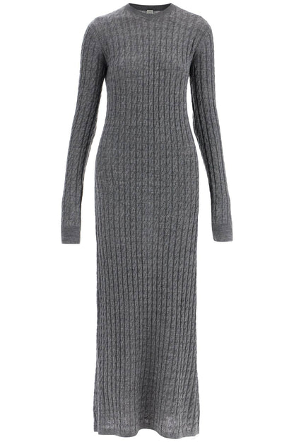 Toteme Toteme long dress in rws wool gray mélange with cable knit pattern