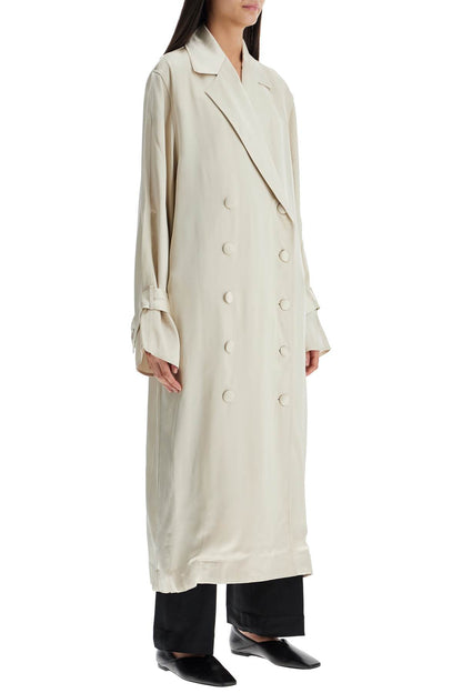 Toteme Toteme long white satin trench dress in viscose