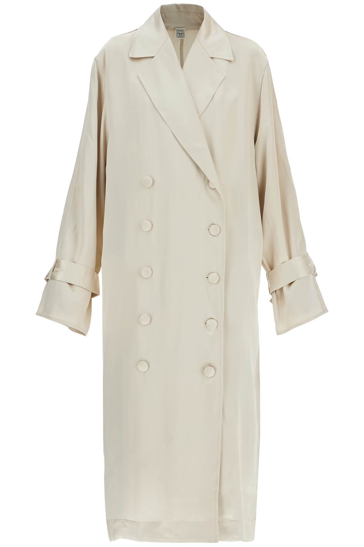 Toteme Toteme long white satin trench dress in viscose