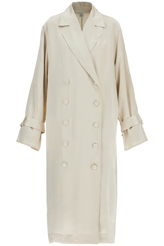 Toteme Toteme long white satin trench dress in viscose